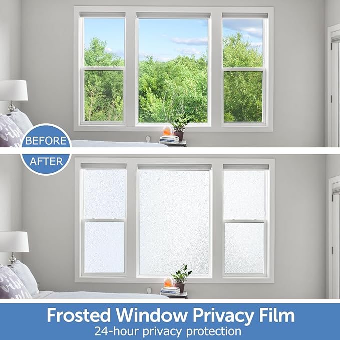 HIDBEA Frosted Window Privacy Film - Non Adhesive Static Cling Glass Stickers Sun UV Blocking Heat Control Door Covering Decals for Home Office, 17.3 x 98.4 Inch