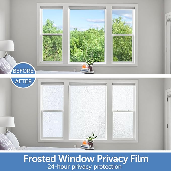 HIDBEA Frosted Window Privacy Film - Non Adhesive Static Cling Glass Stickers Sun UV Blocking Heat Control Door Covering Decals for Home Office, 23.6 x 118.1 Inch