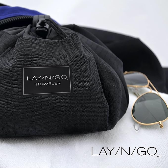 Lay-n-Go Drawstring Toiletry Bag - Water-Resistant 4-In-1 Lay Flat Toiletry Bag - Durable, Easy-To-Clean Travel - For Men & Women - Machine Washable & Compact (20", Black)