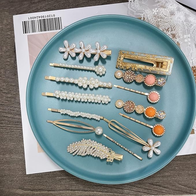 Mehayi 20 PCS Pearl Hair Clips Set Fashion Korean Acrylic Resin Hair Barrettes, Bobby Pins Hairpins for Women and Ladies Girls Headwear Styling Tools, Hair Accessories for Decorative Party Wedding