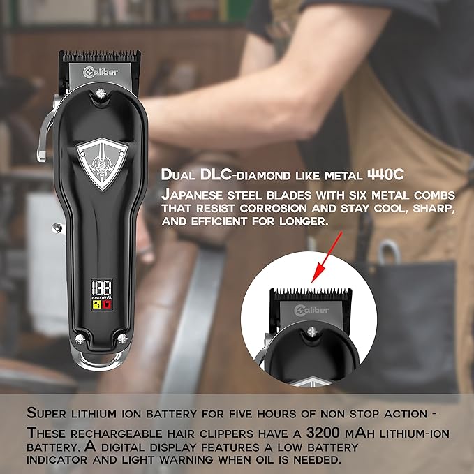.44 Magnum FMJ Cordless Clipper Kit - Professional Clippers for Hair, Beard and Mustache - Rechargeable Grooming Electric Razor for Men - With Grips, Oil, Cleaning Brush & Comb Guards