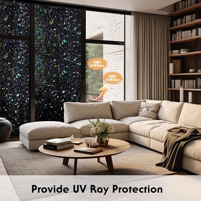 Volcanics Total-Blackout-Window-Privacy-Film, Rainbow Room Darkening Black Window Cover, Static Cling 100% Light Blocking 35.4 x 78.7 Inches