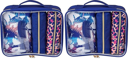 Conair Women's 5 Piece Toiletry and Cosmetic Bag, Blue Palm, 1 Count (Pack of 2)