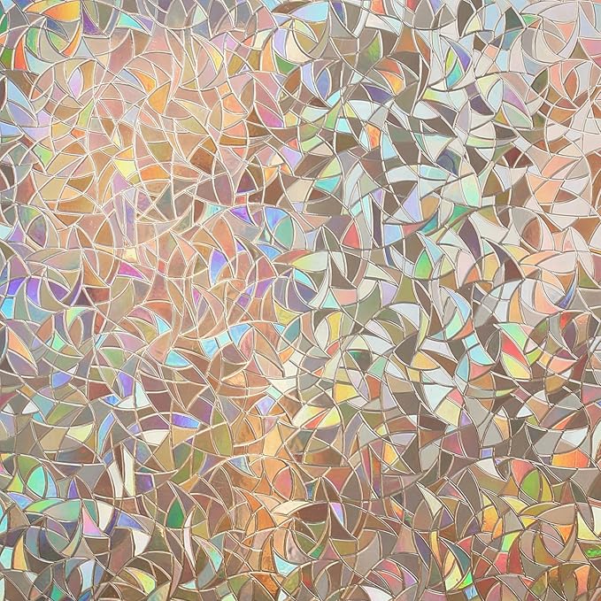 rabbitgoo Window Privacy Film Rainbow Film Decorative Window Sticker, 3D Static Stained Glass Cling Tint for Home Heat Control Non-Adhesive, Brown, 23.6 x 78.7 inches