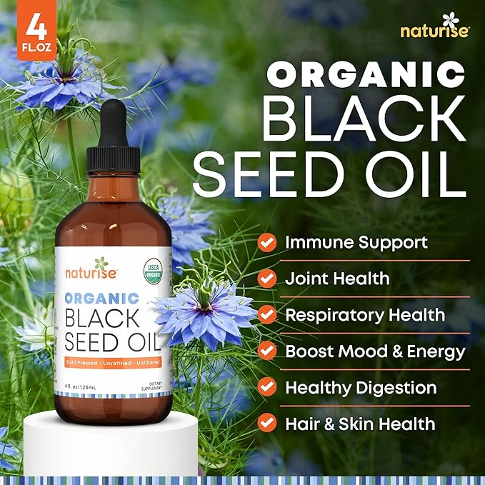 USDA Black Cumin Seed Oil Organic – Nigella Sativa Black Seed Oil Organic Cold Pressed & Unrefined in Glass Bottle – Vegan, Non-GMO Blackseed Nails & Hair Growth Oils (4 fl oz)