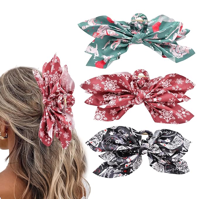 Bow Hair Clips Black Green Red 3PCS Big Bows for Women Butterfly for Styling Large Clips for Thick Hair for Girls Accessories for Women