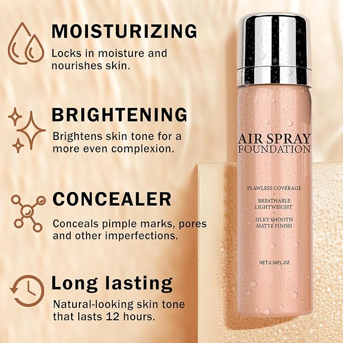 Airbrush Foundation Makeup Spray Full Coverage Foundation for Mature Skin,Long-lasting Airbrush Flawless Setting Spray,Waterproof Foundation for Smooth Radiant Skin (06 Light Medium)