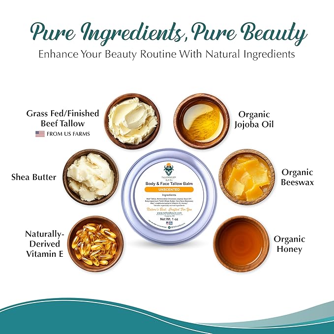 Dr. Dave's Primal Essence Grass Fed Beef Tallow Balm for Face and Body with Shea Butter, Organic Jojoba Oil, Honey, and Beeswax – Beef Tallow for Skin – Unscented Balm – 1 oz