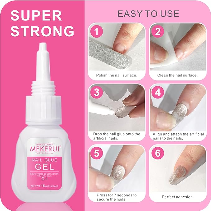 Mekerui(2 sets) New Upgrade Super Strong Nail Glue Gel and Quickly Glue Remover Set Press ons,G1 Long-lasting 30+ Days Without UV Light,R1 Dropper-type Easily Remove, Salon Professional