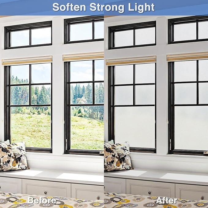 Volcanics Frosted Glass Window Privacy Film, Removable Static Cling Bathroom Window Film, Heat Control UV Blocking, Peep-Proof, Ideal for Home Office 35.4 x 78.7 Inches