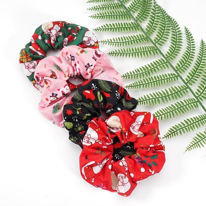 Christmas Hair Scrunchies Snowflake Santa Christmas Tree Antlers Elk Snowman Hair Ties Soft Elastic Hair Bands for Women Girls Gifts Ponytail Holders Hair Accessories