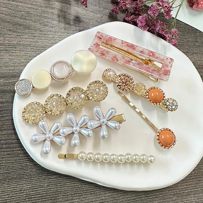 Mehayi 20 PCS Pearl Hair Clips Set Fashion Korean Acrylic Resin Hair Barrettes, Bobby Pins Hairpins for Women and Ladies Girls Headwear Styling Tools, Hair Accessories for Decorative Party Wedding