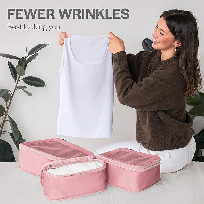 Aerotrunk Compression Packing Cubes for Travel - Luggage Organizer Bags - Double Zipper Packing Cubes for Suitcases (2-Pack, Rose)