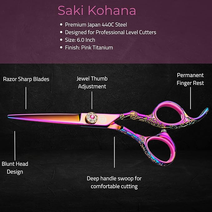 Saki Shears Kohana Professional Pink Hair Cutting Scissors - Sharp Hairdresser Shears With Pink Titanium Finish - Japanese 440C Steel