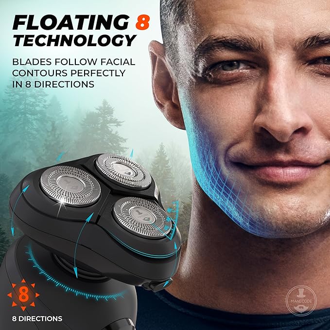 MANECODE® 7-in-1 Electric Razor for Men - Shaver with Floating 8 Contouring Technology® and IQ Cleaning Sensor®