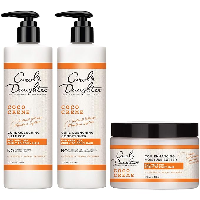 Carol’s Daughter Coco Creme Sulfate Free Shampoo and Conditioner Set with Silicone Free Hair Butter, for Very Dry Curly Hair, with Coconut Oil and Mango Butter