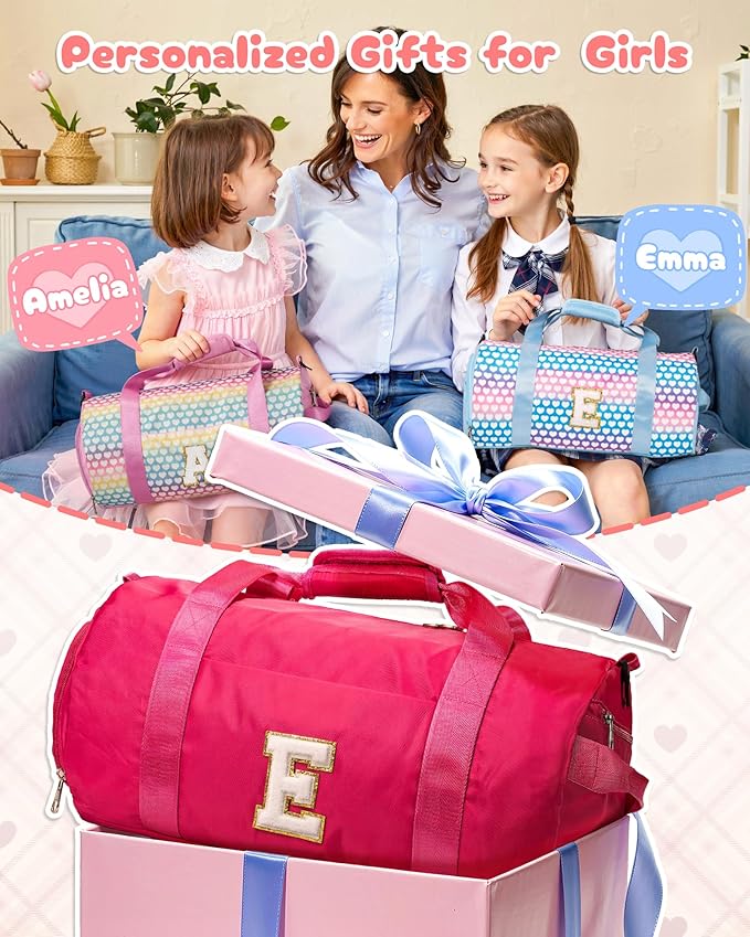 Gifts for Teenage Girl, Girls Travel Duffel Bag, Kids Initial Overnight Bags with Shoe Compartment, Customized Sport Gym Weekender Bag with Makeup Pouch, Cheer Gifts for Teens (Letter R)