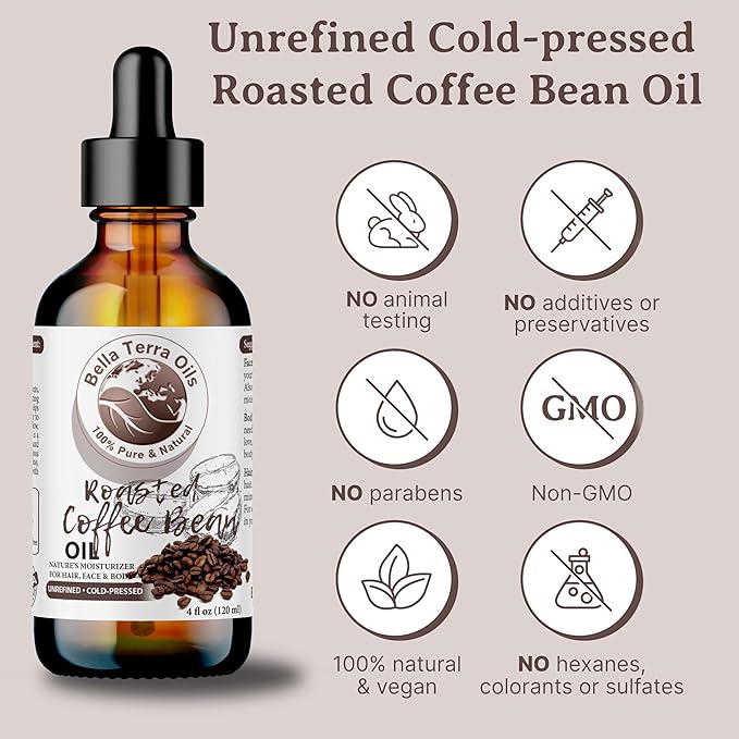 Bella Terra Oils Roasted Coffee Bean Oil for Skin and Hair – 1gallon, Cold Pressed Carrier Oil, Hydrating, Nourishing, Fast Absorbing