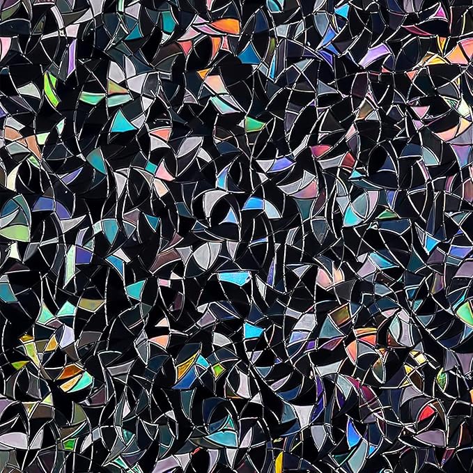 QHY Sunshine Total Blackout Window Film Privacy， Frosted Glass Window Film，Black Window Tint， No Glue， Detachable, no Marks, Suitable for Repeated use (Black Rainbow, 35.4 in X 157.4 in)