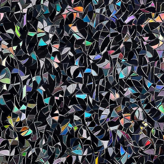 QHY Sunshine Total Blackout Window Film Privacy， Frosted Glass Window Film，Black Window Tint， No Glue， Detachable, no Marks, Suitable for Repeated use (Black Rainbow, 35.4 in X 157.4 in)