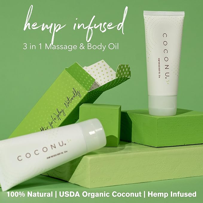 Coconu Hemp Infused Moisturizing Oil | Organic Coconut Oil Formula | Nourishing Skin Oil | Fragrance-Free | 3 oz