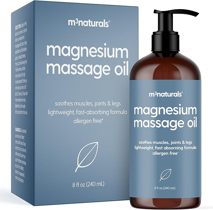 Magnesium Massage Oil for Sore Muscles, Feet, Joints and Leg Cramps, Helps with Sleeping and Post-Workout Recovery, for Sensitive Skin, 8 fl oz by M3 Naturals
