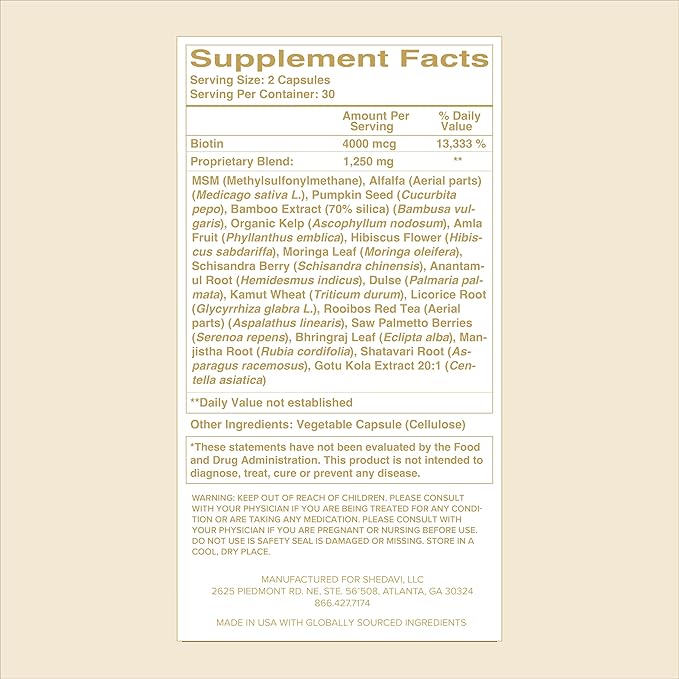 Shedavi Iconic Natural Hair Vitamins for Fast Hair Growth - Pure Hair Supplements Formulated with Vitamins to Promote Thicker, Stronger Hair - Vegan Hair Care for Hair Loss - Non-GMO (60 Capsules)