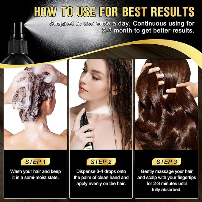 Organic Black Rice Water Spray for Hair Growth, A Solution with Castor Oil & Ginger Root Extract for Thicker, Fuller Hair, Targets Hair Loss and Repairs Damage 200ml/6.4 fl.oz (2 PC)