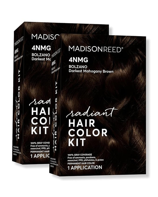Madison Reed Radiant Hair Color Kit | 4NMG Darkest Chocolate Brown with Warm Mahogany Tones (Bolzano) for 100% Gray Hair Coverage | Dimensional Permanent Hair Dye | PPD-Free & Ammonia-Free | 2 Pack