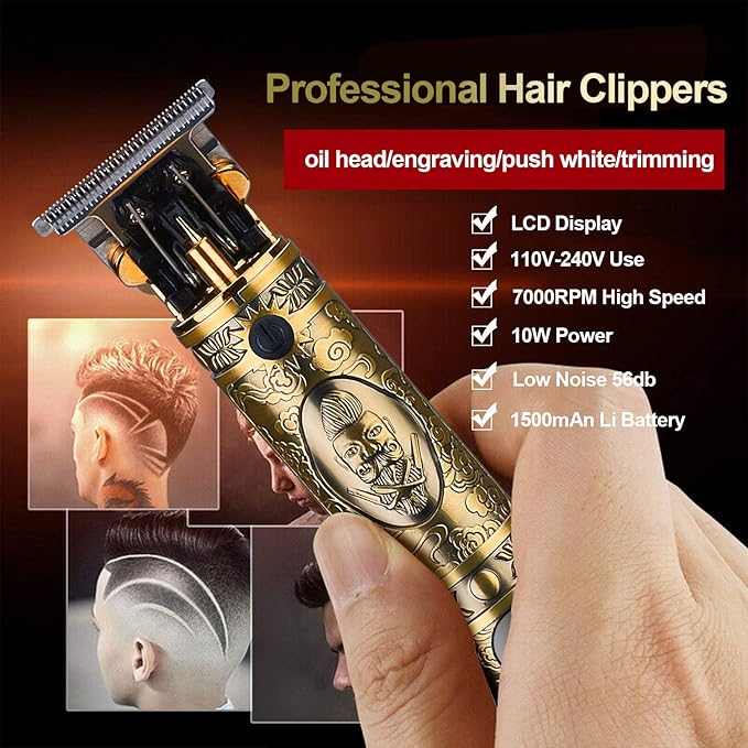 Hair Clippers for Men, Professional Hair & Beard Trimmer for Men, T-Blade Hair Edgers Clippers, Gold Knight Close-Cutting Trimmers, Cordless Clippers for Hair Cutting