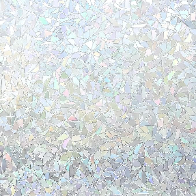 Volcanics Rainbow Window Privacy Film with Installation Tools, Decorative Stained Glass Window Film, Static Cling Heat Control Window Tinting Film Stickers, Grayish Silver, 23.6 x 78.7 inches