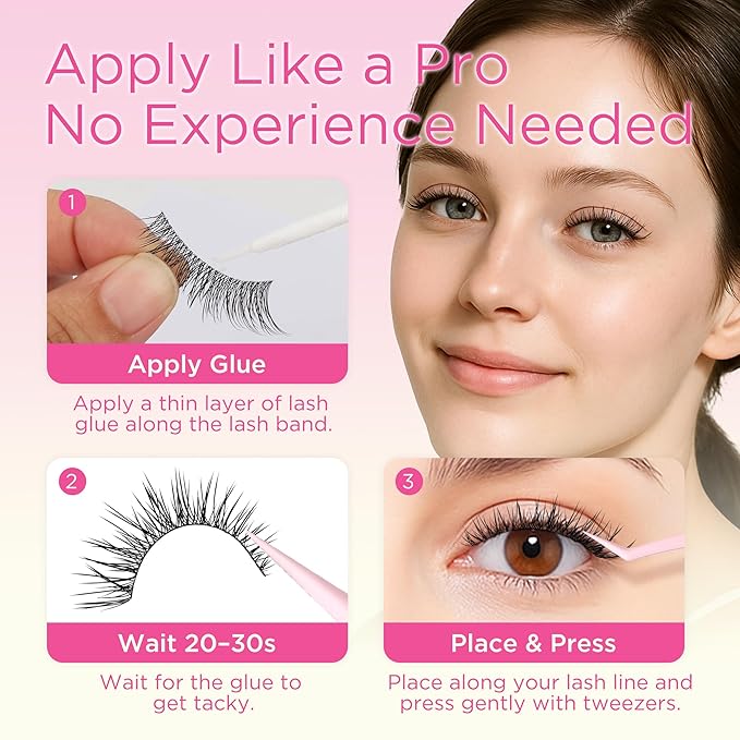 BEPHOLAN False Eyelashes With Tweezers- Ultra-thin False Lashes10 Pairs Eyelashes Pack Natural look Lash Strips Lightweight Lashes with Soft Clear Band(CCS117)