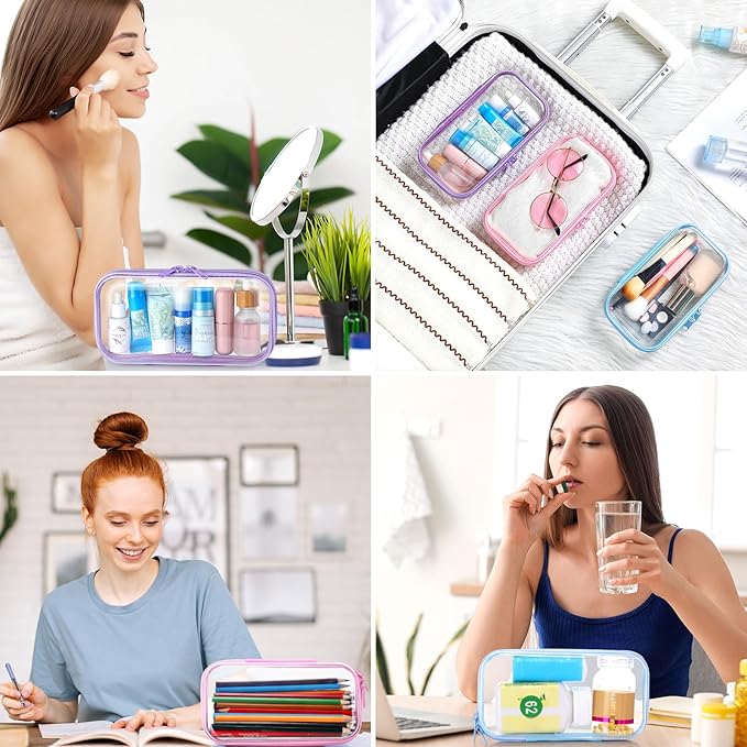 Hoolerry 3 Pcs Clear Hard Zipper Case Plastic Pouch Transparent Hard Case Clear Makeup Bag Portable Travel Organizer Bin for Cosmetics, Building Blocks, Puzzles(Multicolor,S)