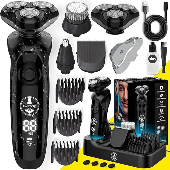 7-in-1 Electric Razor for Men with USB Charging Station - Shaver with Floating 8 Contouring Technology and IQ Cleaning Sensor