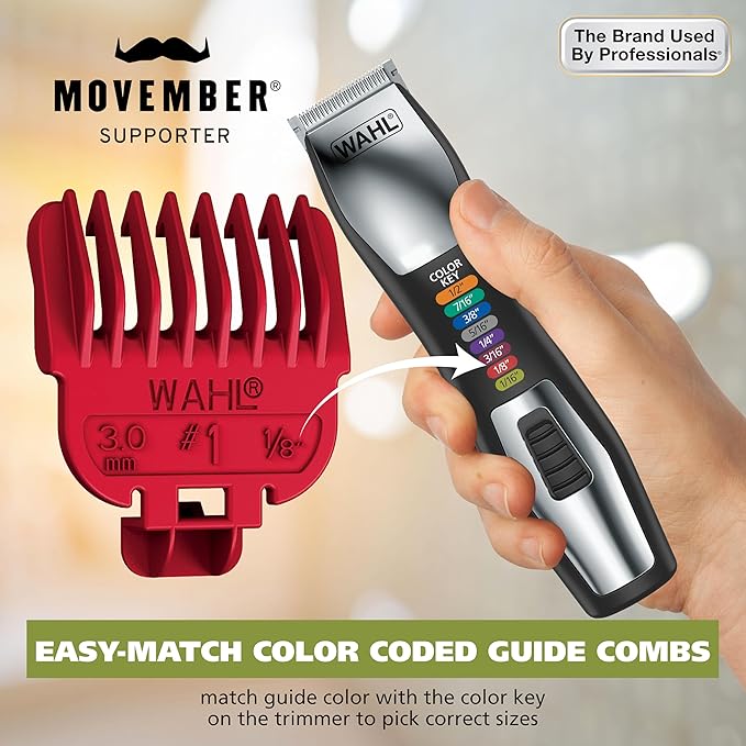 Wahl Color Pro All in One Rechargeable Cordless Color Coded Beard Trimmer with Detail Eyebrow Trimmer and Rotary Nose Hair Trimmer for Men- Model 3025945