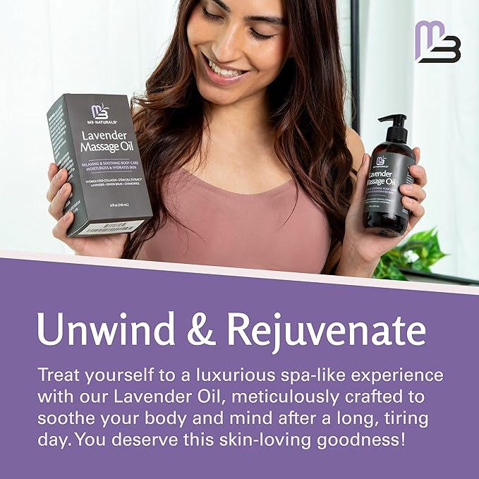 Lavender Sensual Massage Oil with Collagen and Stem Cells, Skin Tightening Therapy for Bum, Thighs, and Belly, Fast-Absorbing Cellulite Oil, 8 fl oz by M3 Naturals