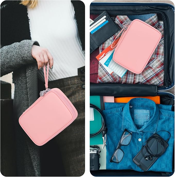 DDgro Electornics Travel Organizer Case for Cable/Cords/Charger/Tech Accessories, Large Pouch Bag for Woman (Pink, PU-Large)
