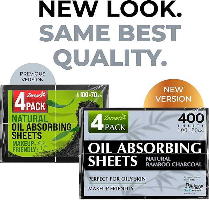 Natural Oil Blotting Sheets for Face with Bamboo Charcoal - 4pk/400 Makeup Friendly Oil Absorbing Sheets for Face - Blotting Papers for Oily Skin - Perfect for Keeping in Purse - Oil Control Film
