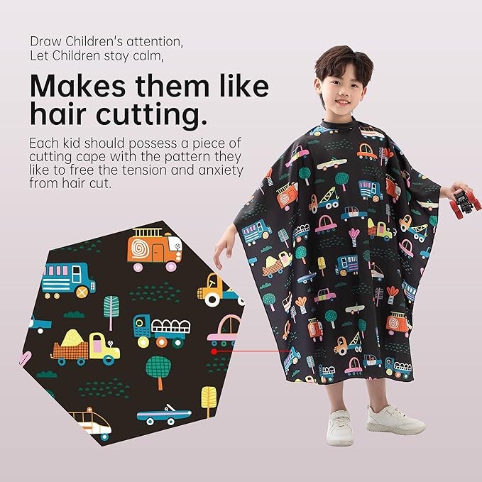 PERFEHAIR Kids Hair Cutting Cape, Cute Cars Pattern, Barber Haircut Cape Cover for Children, Baby, Toddler, Boys Salon Hair Cut Capes