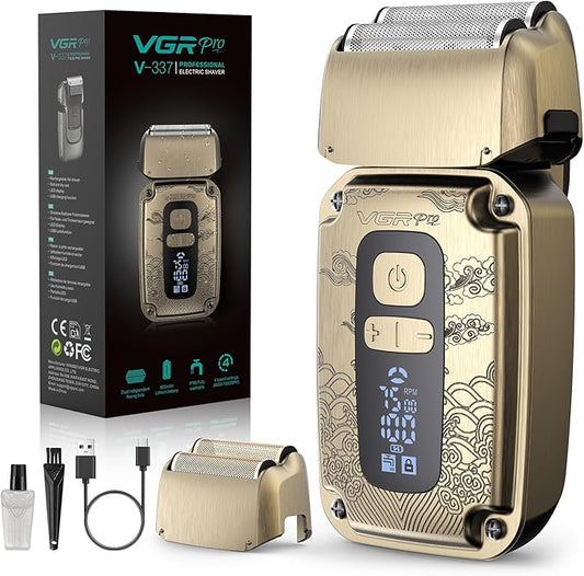 Foil Shaver for Men, Electric Razor for Men Face Beard, Waterproof Cordless Electric Razor for Travel, 4-Speed Setting, USB-C Rechargeable, LED Battery Display, Barber or Home Use (Black)