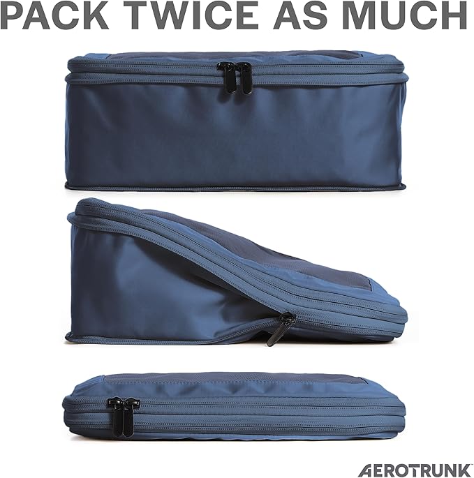 Aerotrunk Compression Packing Cubes for Travel - Luggage Organizer Bags - Double Zipper Packing Cubes for Suitcases (6-Pack, Dark Blue)