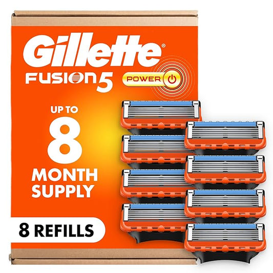 Gillette Fusion5 Power Razor Blades for Men, 5-Blade Razor Refills, 8 Count, Holiday Gifts for Men