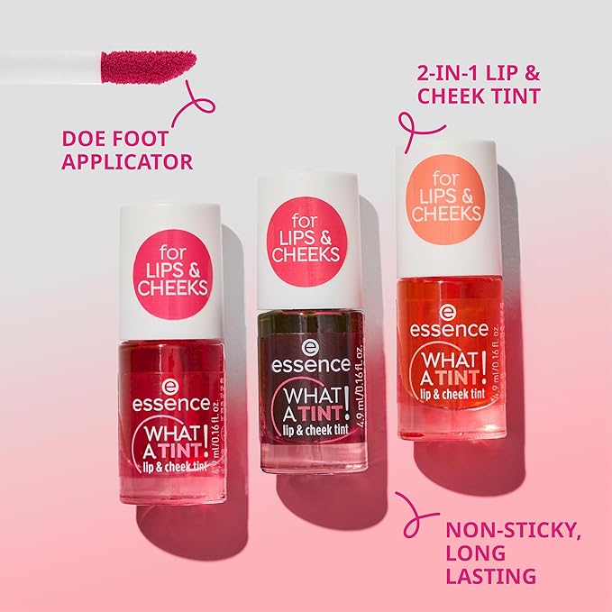 essence | What a Tint! Lip & Cheek Tint | Long-Lasting Liquid Blush & Lip Stain | Non-Sticky & Kiss-Proof | Vegan & Cruelty Free (02 | Coral Sunset)