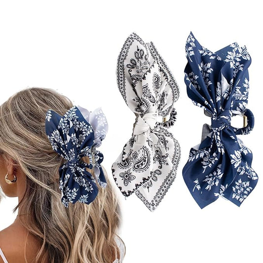 Bow Claw Clips Bow Hair Clips Blue White 2PCS Big Hair Bows for Women Butterfly Styling Large Hair Clips for Thick Hair for Girls Hair Accessories for Teen