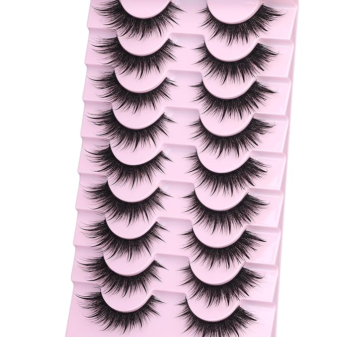 Cat Eye Lashes Manga False Eyelashes Wispy Lashes Strips Anime Fake Eyelashes with Spikes Wispy Lashes 9 Pairs Faux Mink Lashes 8-16mm Lash Extension by ALPHONSE