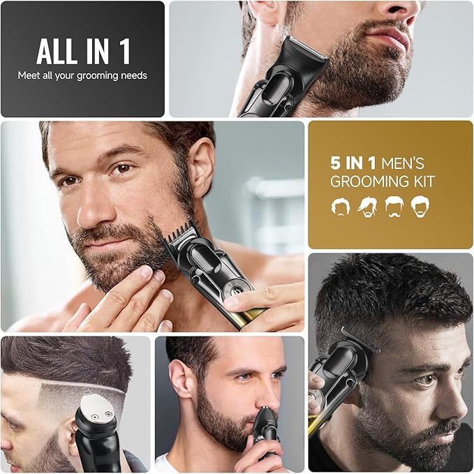 Professional Beard Trimmer for Men - Hair Clippers Men's Grooming Kit,Waterproof Cordless Rechargeable Electric Shaver Zero Gapped Trimmer Fading & Nose Hair Trimmer, Grooming at Home
