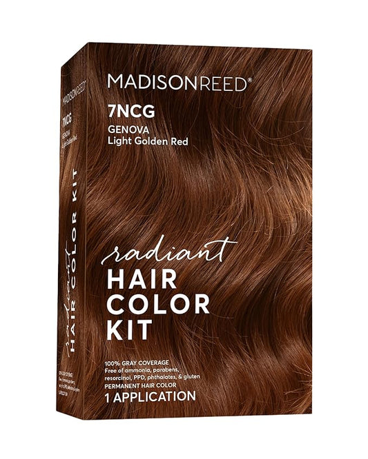 Madison Reed Radiant Hair Color Kit | 7NCG Light Golden Copper (Genova Red) for 100% Gray Hair Coverage | Dimensional Salon-Quality Permanent Hair Dye | PPD-Free & Ammonia-Free | 1 Pack