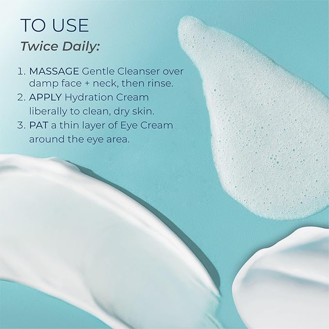 Kind Science 3-Piece Skin Care Set, Gentle Cleanser, Hydration Cream, Eye Cream - Essential Anti Aging Trio - Anti Aging Skin Care Set for Women - Paraben, Dye & Fragrance Free, Cruelty Free