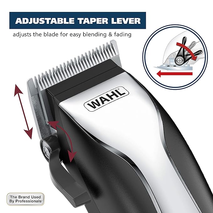 Wahl Home Haircutting Corded Clipper Kit with Adjustable Taper Lever, and 10 Color Coded Guards for Easy Clipping & Trimming - Model 79722
