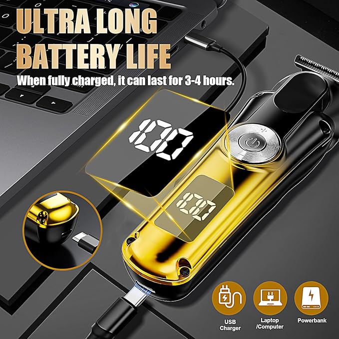 6-in-1 Hair Clipper Beard Trimmer for Men, IPX6 Waterproof Electric Shaver Razor&Cordless Hair Clipper Grooming Kit Hair Trimmer for Nose, Body, Face and Mustache, Gifts for Men